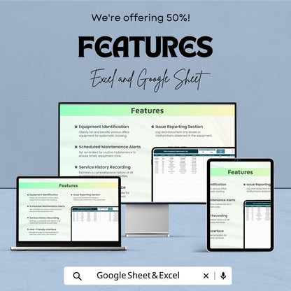 Office Equipment Maintenance Log Excel Template | Asset Tracker Spreadsheet | Service & Repair Log Google Sheets | Maintenance Tracker
