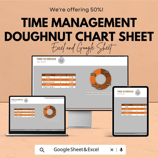 Time Management Doughnut Chart Sheet – Excel & Google Sheets Template for Efficient Task Scheduling, Time Allocation,