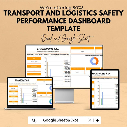 Transport and Logistics Safety Performance Dashboard Template | Safety KPI Tracker | Incident and Injury Report Sheet