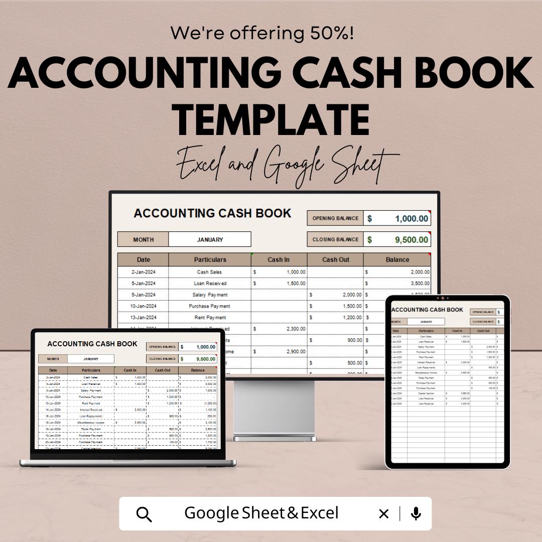 Accounting Cash Book Template | Simple Cashbook Tracker | Income & Expense Spreadsheet | Small Business Finance Template