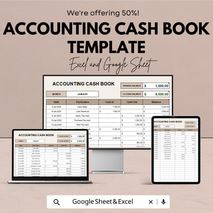 Accounting Cash Book Template | Simple Cashbook Tracker | Income & Expense Spreadsheet | Small Business Finance Template