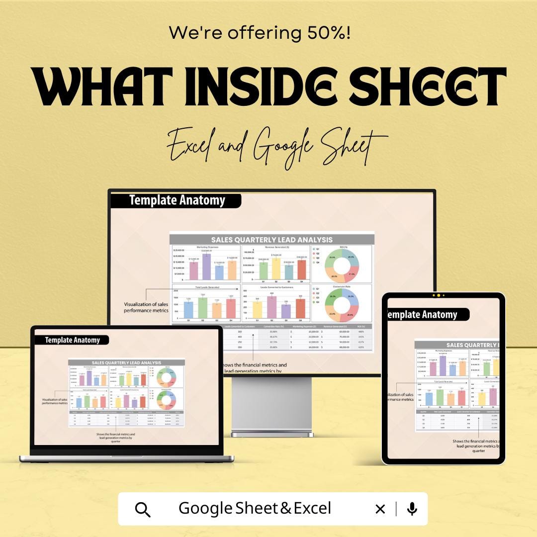 Sales Quarterly Lead Analysis Template | Excel & Google Sheets | Lead Metrics Dashboard | Sales KPI Tracker | Quarterly Performance Report |