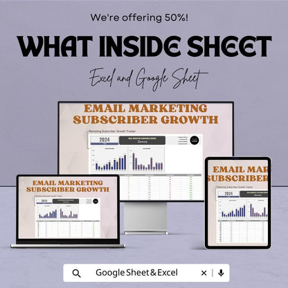 Email Marketing Subscriber Growth Tracker Template | Email List Growth Dashboard | Subscriber Analytics Spreadsheet | Email KPI Tracker