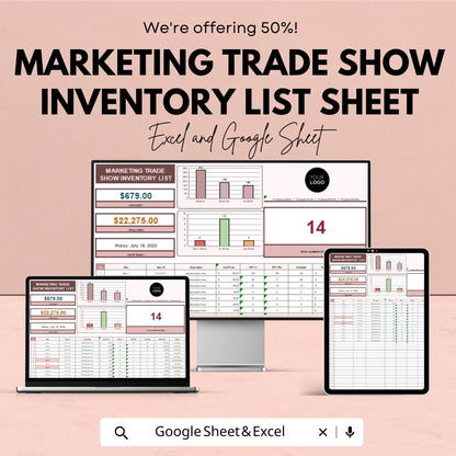 Marketing Trade Show Inventory List Sheet | Track Your Trade Show Inventory & Sales | Budget Management Template | Customizable Inventory