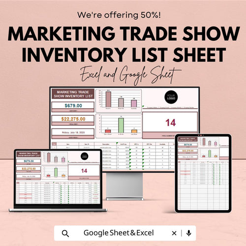 Marketing Trade Show Inventory List Sheet | Track Your Trade Show Inventory & Sales | Budget Management Template | Customizable Inventory