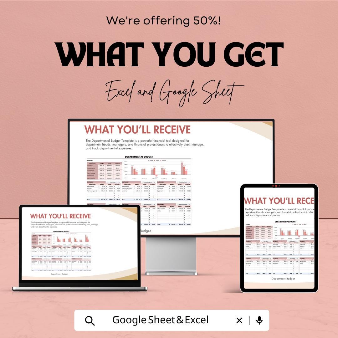 Departmental Budget Template | Excel and Google Sheets Expense Tracker | Business Budget Planner | Financial Management Spreadsheet |
