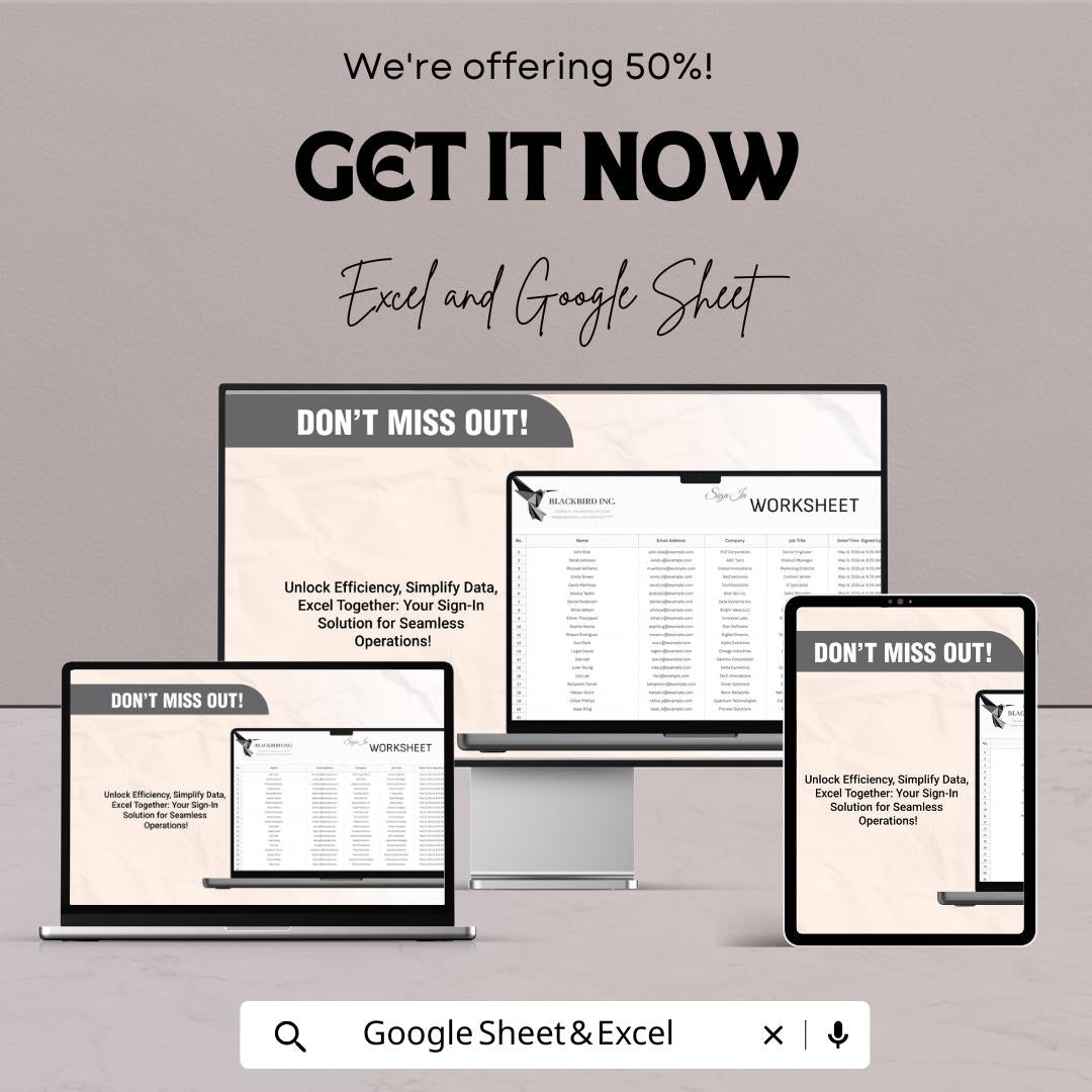 Sign In Worksheet Template | Employee Attendance Tracker | Event Sign In Sheet | Business Registration Form | Printable Log Sheet