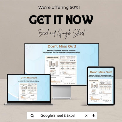 Hiring Costs Tracker Template | Recruitment Budget Spreadsheet Excel & Google Sheets | HR Expense Dashboard | Hiring Budget Planner