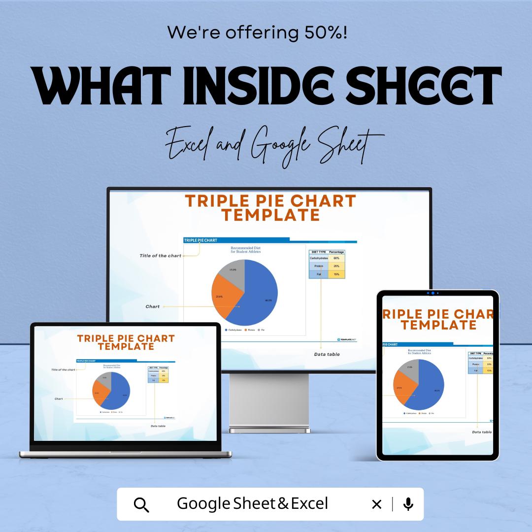 Triple Pie Chart Template | Editable Data Visualization Dashboard | Statistical Comparison Chart | Business Analytics Template