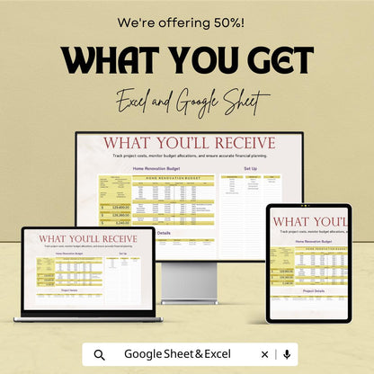 Home Renovation Budget Template | Project Management Budget Planner | Remodel Cost Tracker Spreadsheet | Excel & Google Sheets