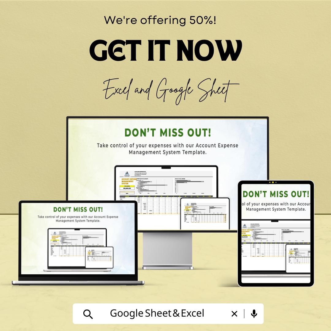 Account Expense Management System Template | Expense Tracker  | Business Budget Planner | Financial Management Spreadsheet