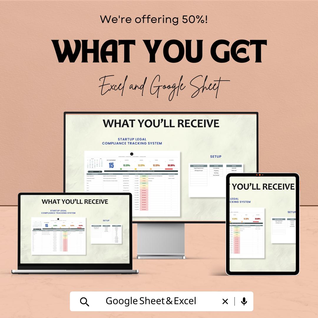 Startup Legal Compliance Tracking System Template | Excel & Google Sheets Compliance Tracker | Business Legal Spreadsheet