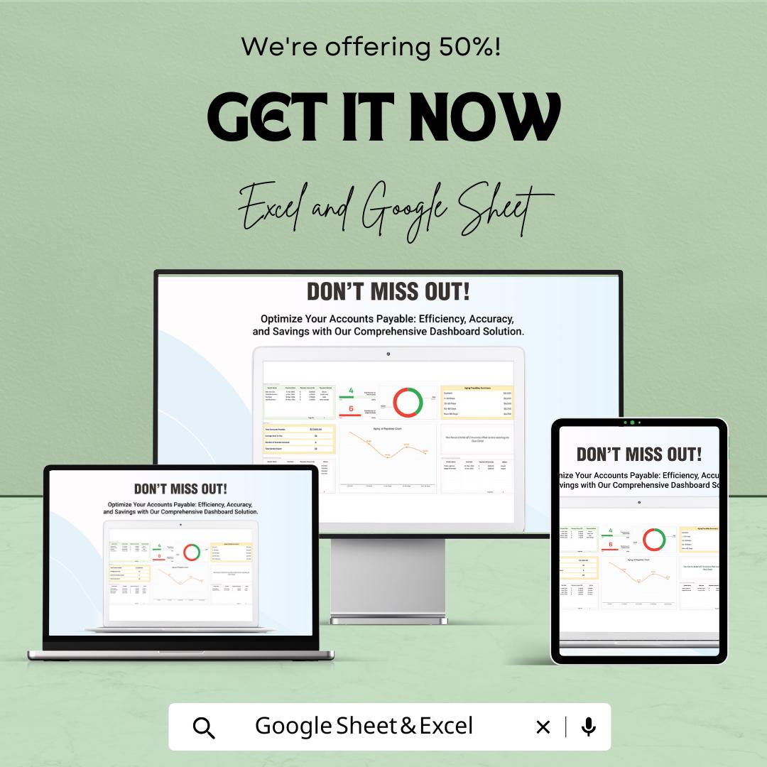 Accounts Payable Management Dashboard Template | Invoice Tracker Spreadsheet | Vendor Payment Tracker | Excel & Google Sheets Template