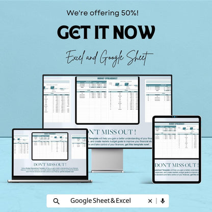 Budget Spreadsheet - Excel  and Google Sheets Template, Personal Finance Tracker, Expense & Income Budget Planner, Instant Download