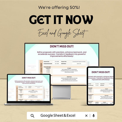 Sales Proposal Feedback Analysis Template | Proposal Review Spreadsheet | Client Feedback Tracker | Excel & Google Sheets |