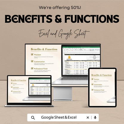 Detailed Construction Cost Template | Construction Budget Spreadsheet | Cost Breakdown and Variance | Excel & Google Sheets
