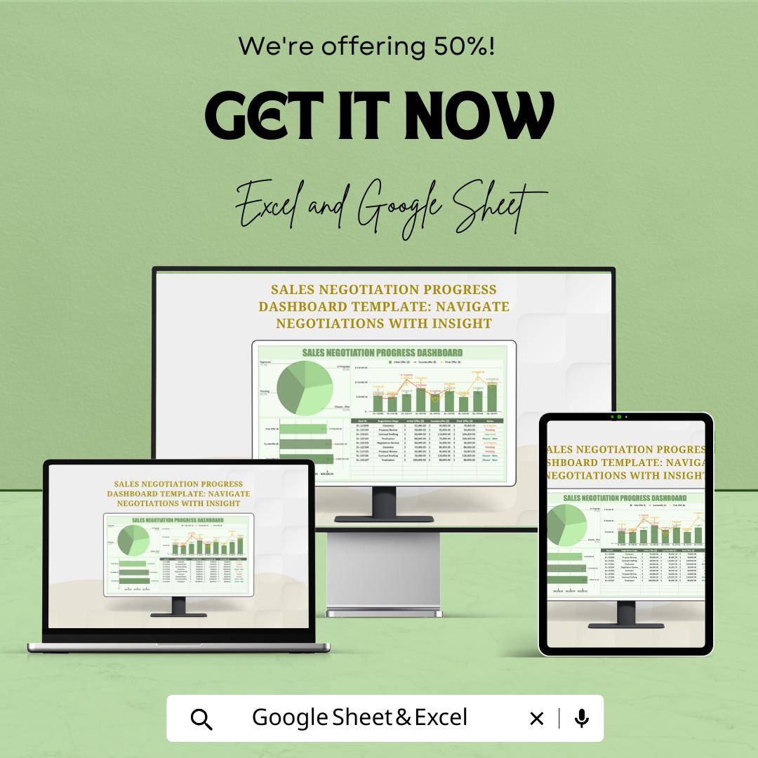 Sales Negotiation Progress Dashboard Template | Excel & Google Sheets Sales Tracker | Deal Pipeline and Performance Dashboard