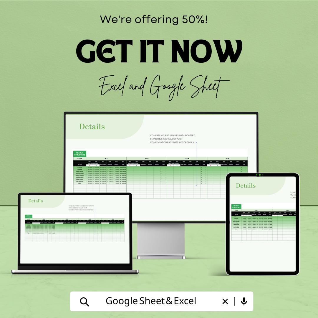 IT Salary Structure Sheet Template | Employee Compensation Planner | Payroll Management Spreadsheet | HR Salary Budget Tracker |
