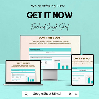 Daily Progress Report Template | Excel and Google Sheets | Business Report Tracker | Project Management Sheet | Productivity & Task Tracker