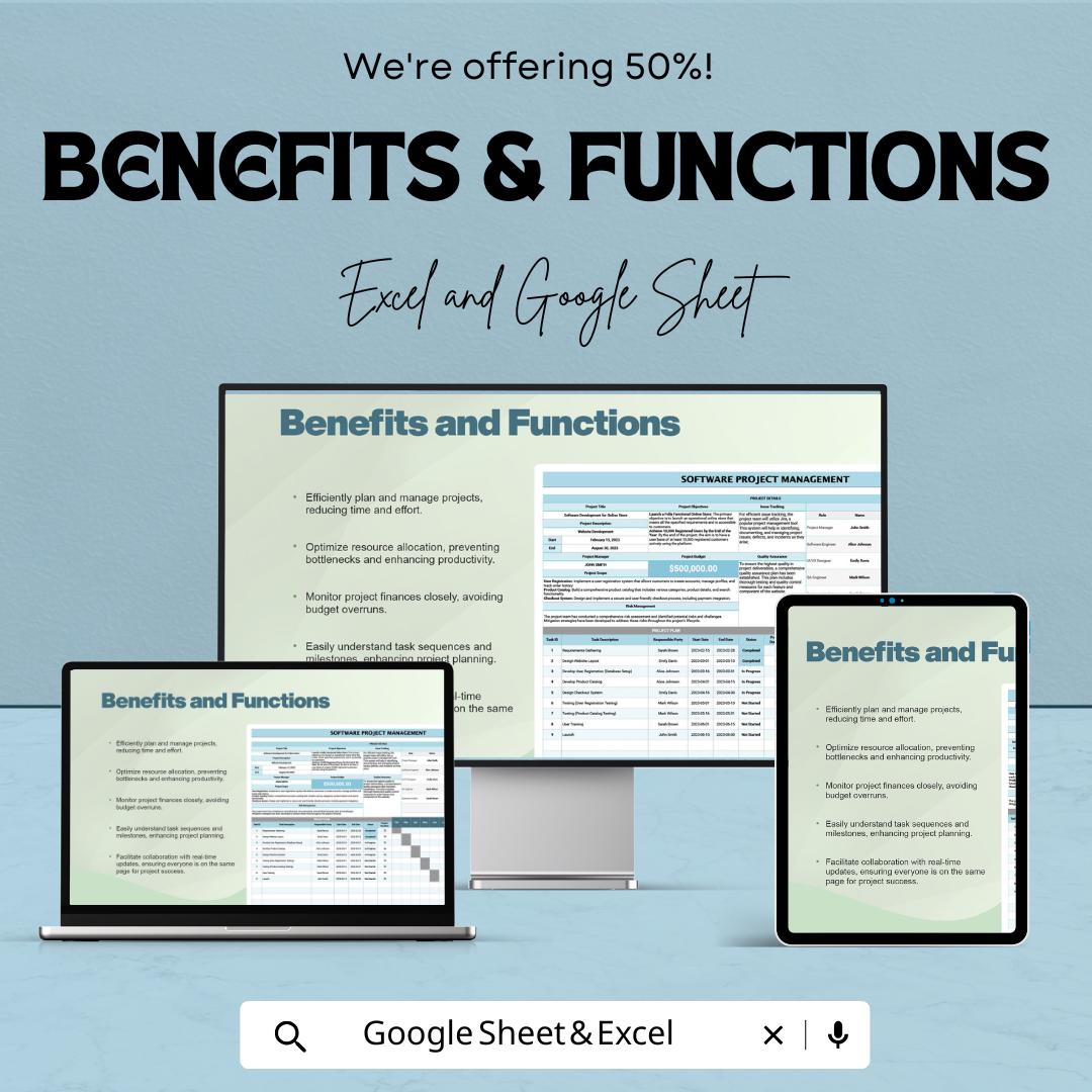 Software Project Management Template | Excel & Google Sheets Project Planner | Project Timeline Tracker | Task Management Spreadsheet
