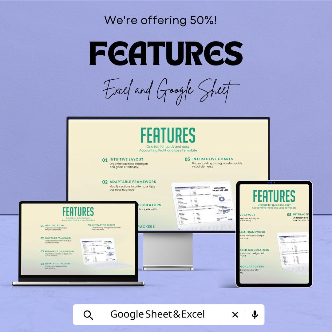 Accounting Profit and Loss Sheet | and Google Sheets | Monthly Budget Tracker, Financial Management Template, Profit & Loss Statement