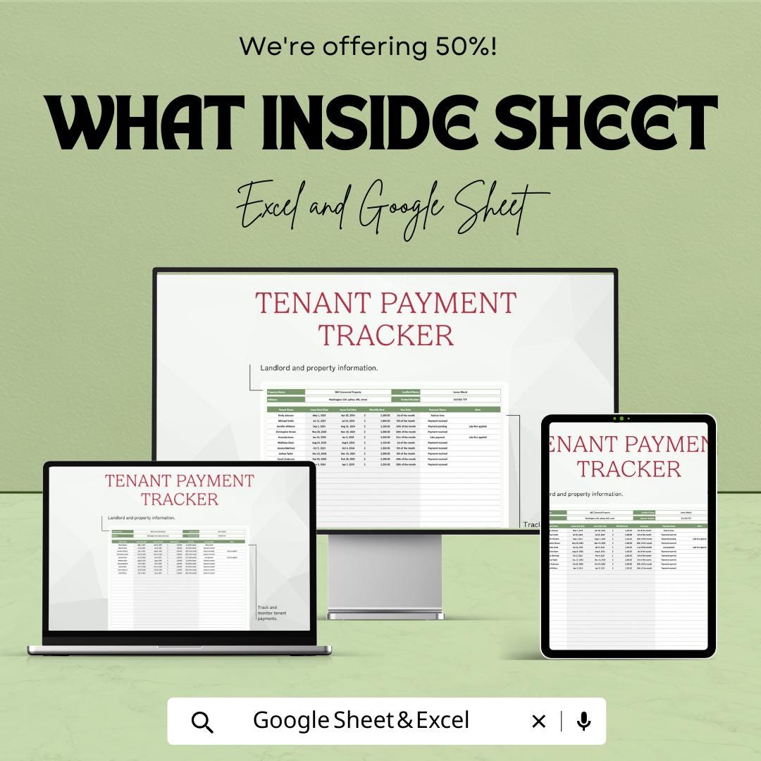 Tenant Payment Tracker Template | Rental Income Spreadsheet | Landlord Rent Tracker & Property Management Sheet