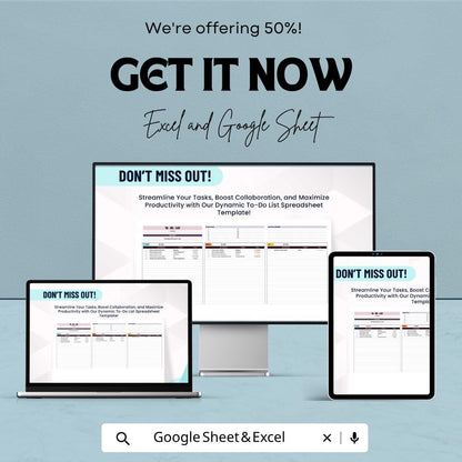 To Do List Spreadsheet Template | Daily Task Planner | Productivity Tracker | Task Management Spreadsheet | Personal Organizer |