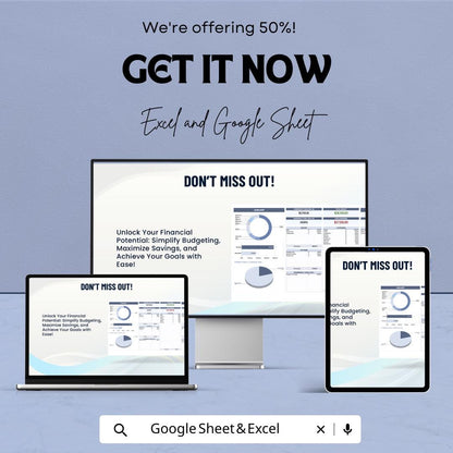Budget Workbook Sheet - Personal Budget Planner, Expense Tracker, Google Sheet & Excel Template for Financial Planning