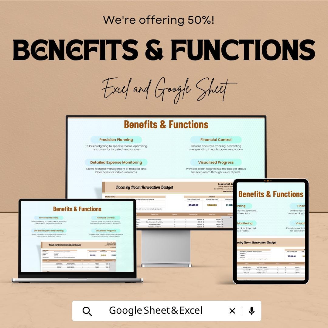 Room by Room Renovation Budget Template | Home Remodel Budget Spreadsheet | Renovation Cost Planner | House Renovation Budget Tracker |