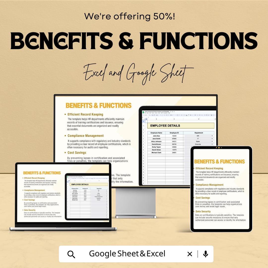 Yearly Training Certification Issuance Log Template | HR Training Tracker Excel & Google Sheets | Employee Certification Record Spreadsheet