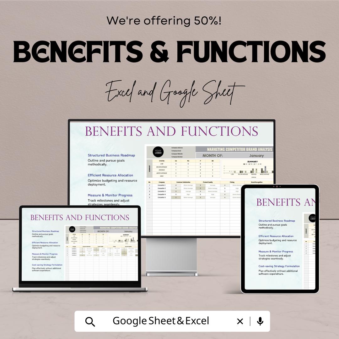 Marketing Competitor Brand Analysis Sheet – Excel & Google Sheets Template for Tracking Competitor Performance and Brand Metrics