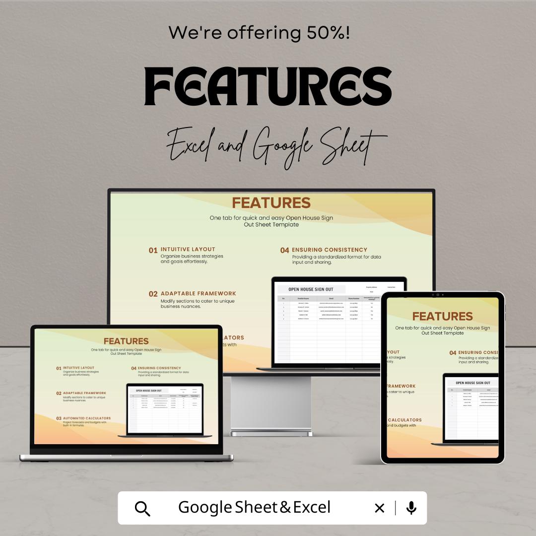 Open House Sign Out Sheet | Real Estate Sign-In Template | Excel & Google Sheets | Property Viewing Sign-In Sheet | Editable Open House Log