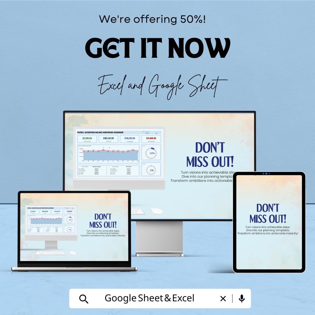Payroll Accounting Dashboard | Excel & Google Sheets | Payroll Balance Monitor | HR Salary Tracker | Instant Download Template