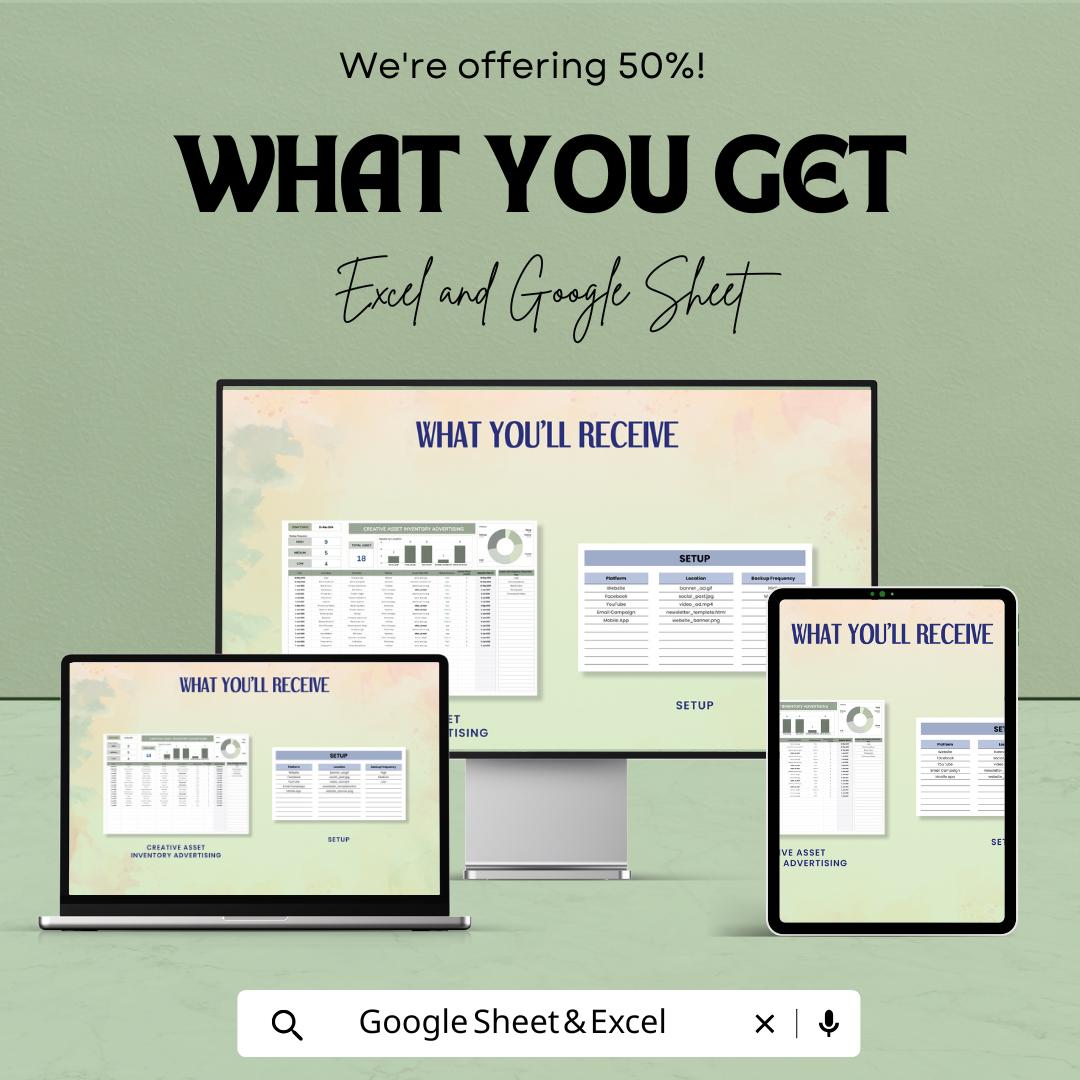 Creative Asset Inventory Advertising Sheet | Excel & Google Sheets | Marketing Template | Digital Planner for Ad Campaigns