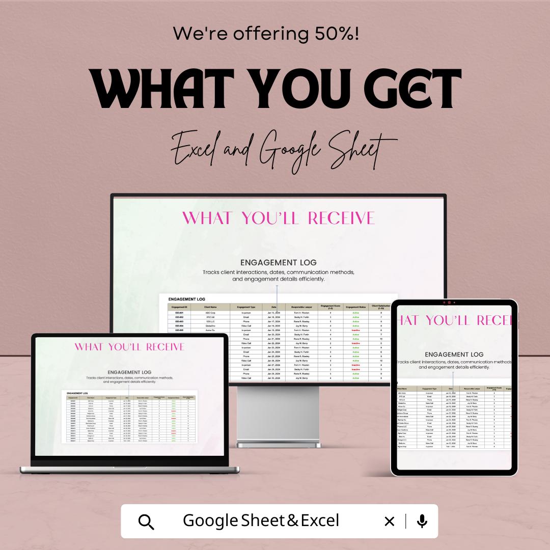 Legal Client Engagement Level Tracker Template | Law Firm Client Management Spreadsheet | Excel & Google Sheets | Attorney CRM Tracker