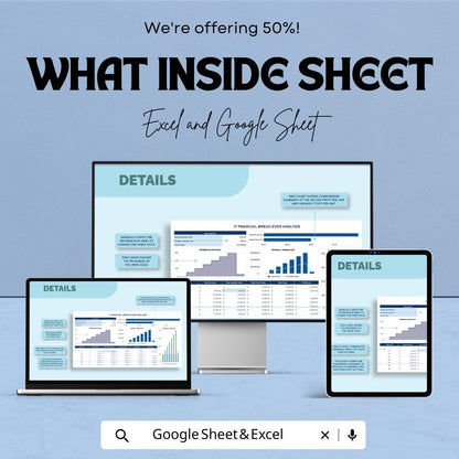 IT Financial Break-Even Analysis Template | Excel & Google Sheets | Cost Revenue Profit Analysis | Business Finance Dashboard