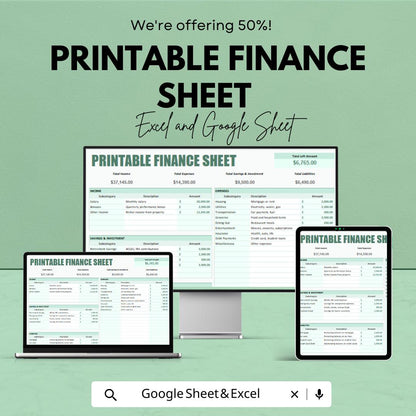Printable Finance Sheet Template | Income and Expense Tracker | Budget Planner | Savings & Expense Log | Financial Planning Sheet