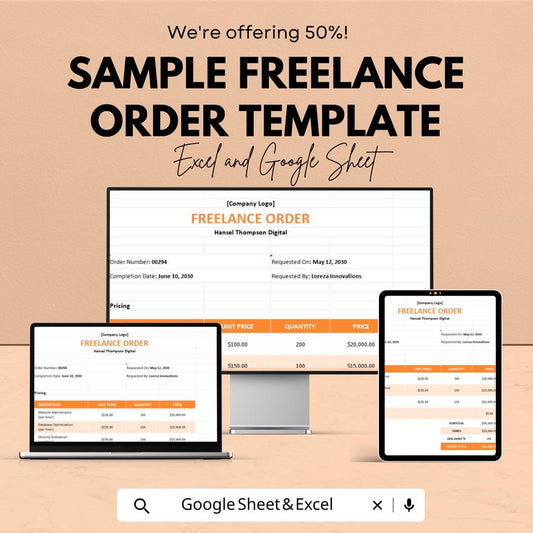 Sample Freelance Order Template | Excel and Google Sheets Order Form | Freelancer Invoice & Work Order Spreadsheet | Client Project Tracker