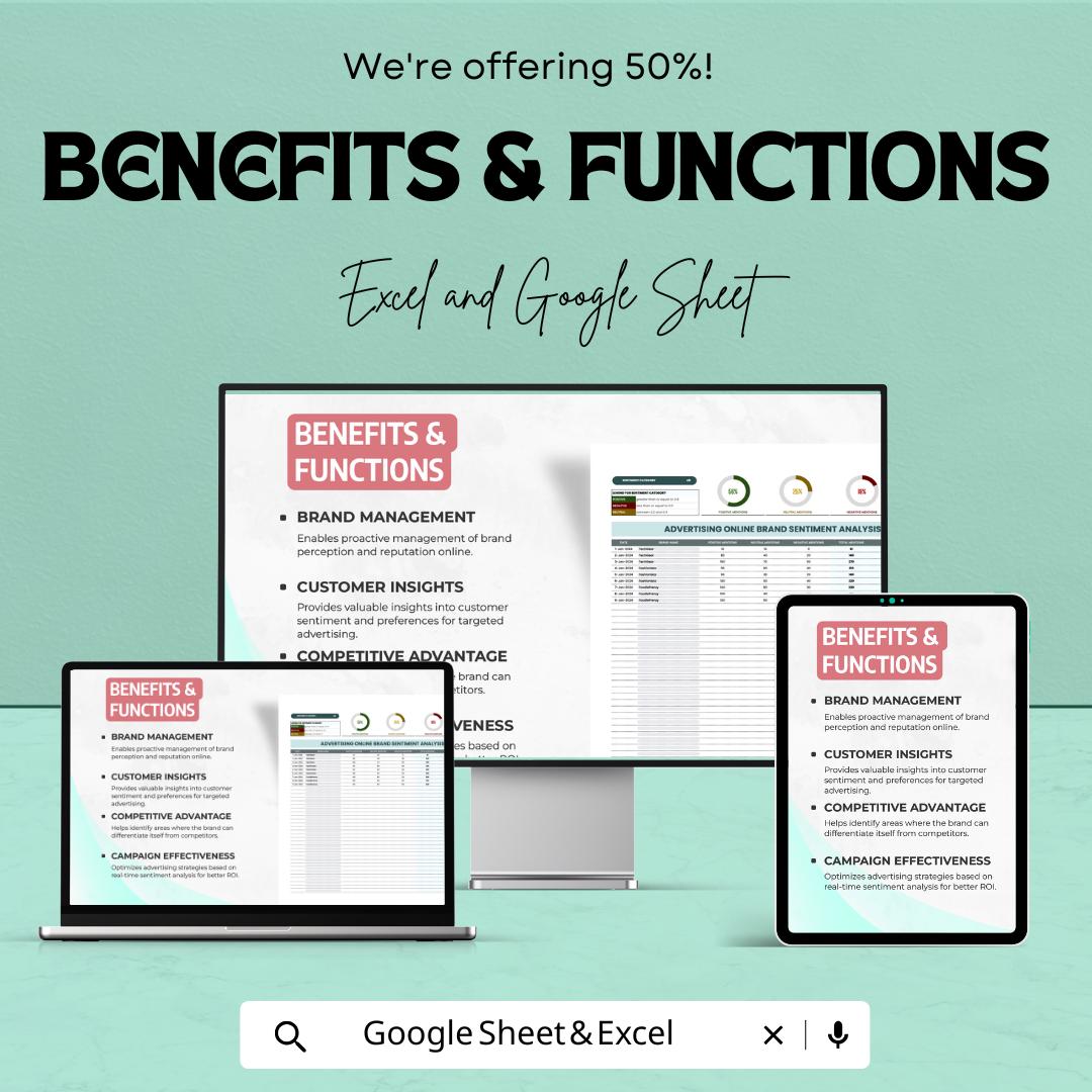 Advertising Online Brand Sentiment Analysis Tool | Sentiment Tracking Spreadsheet | Brand Monitoring Template | Marketing Analytics Tool