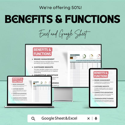 Advertising Online Brand Sentiment Analysis Tool | Sentiment Tracking Spreadsheet | Brand Monitoring Template | Marketing Analytics Tool