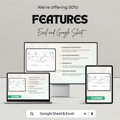 50% Off | Paystub Sheet Template for Excel and Google Sheets | Employee Pay Stubs, Deductions, & Earnings Breakdown