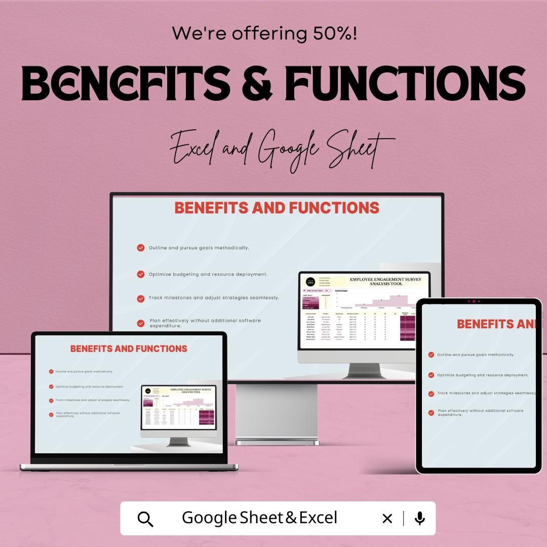 Employee Engagement Survey Analysis Tool | HR Survey Analysis Template | Excel & Google Sheets | Employee Feedback Dashboard