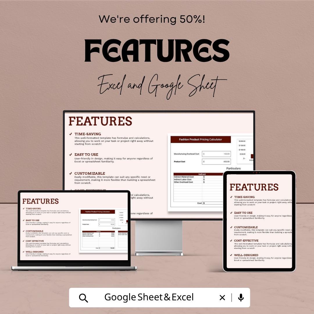 Fashion Pricing Calculator Excel | Product Cost Calculator | Clothing Pricing Template | Garment Cost Sheet | Profit Margin Calculator