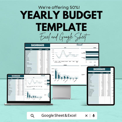 Yearly Budget Template | Excel & Google Sheets | Annual Budget Planner with Dashboard | Personal Finance Spreadsheet