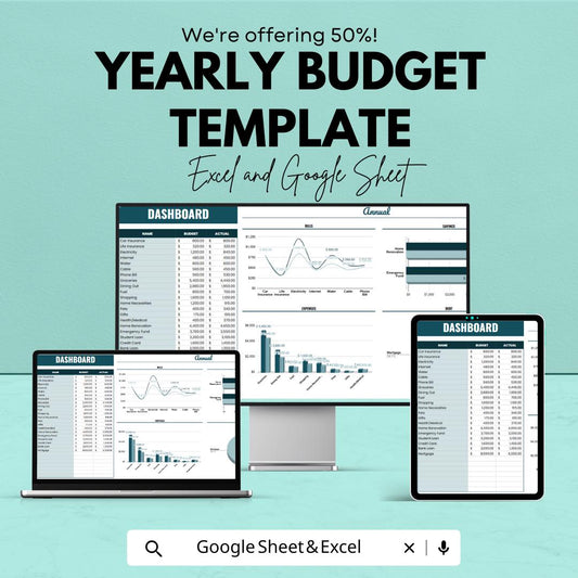 Yearly Budget Template | Excel & Google Sheets | Annual Budget Planner with Dashboard | Personal Finance Spreadsheet