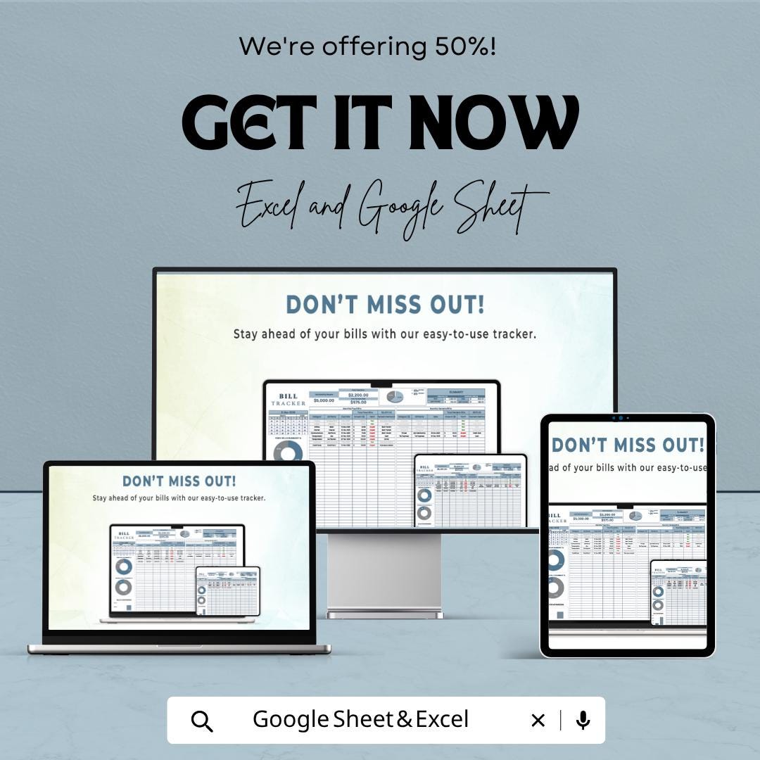 Bill Tracker Template | Monthly Bill Organizer Spreadsheet | Expense Tracker Excel & Google Sheets | Bill Payment Planner | Budget Tracker