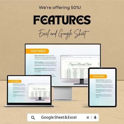 Sign In Record Sheet | Visitor Log Template | Excel & Google Sheets | Attendance Register | Editable Digital Sign-In Sheet | Printable Log