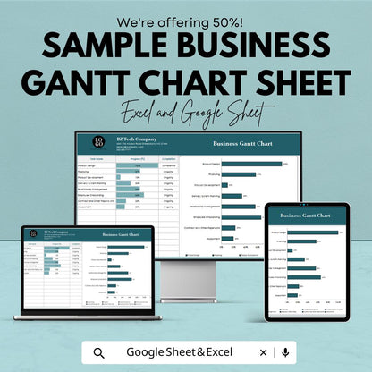 Sample Business Gantt Chart Sheet | Excel & Google Sheets Template | Project Management Chart | Instant Download | Customizable Gantt Chart