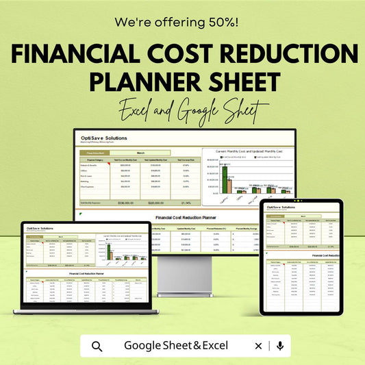 Financial Cost Reduction Planner Sheet | Excel and Google Sheet Template for Budgeting & Expense Management