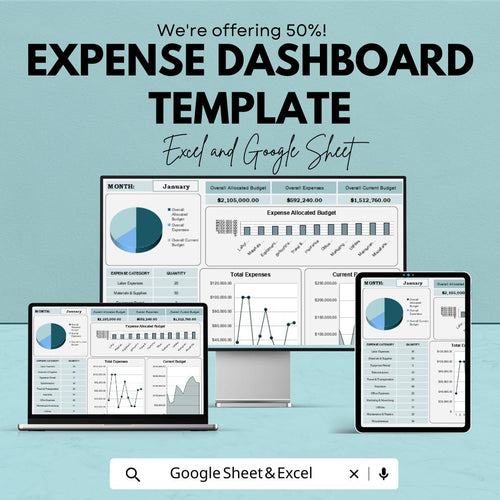 Expense Dashboard Template for Excel and Google Sheets | Monthly Budget & Expense Tracker | Business Finance Spreadsheet